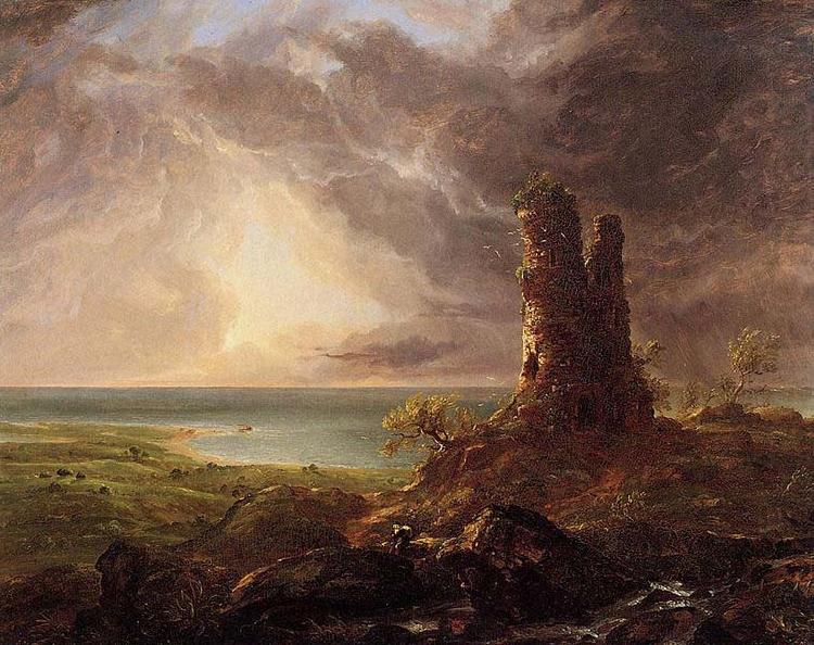 Thomas Cole Romantic landscape with Ruined Tower